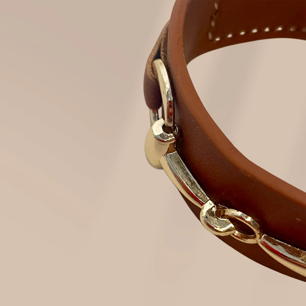 Bracelet Valkyrie cuir pleine fleur marron – couture sellier fait main | Constel'Hope
