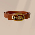 Ceinture victorienne cuir pleine fleur marron fait main – boucle amovible | Constel'Hope